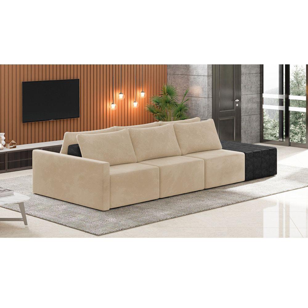 Sofá Ilha 3 Lugares Living 372cm Modulado Lary Veludo Pu Pto K01 Cor Azul Marinho