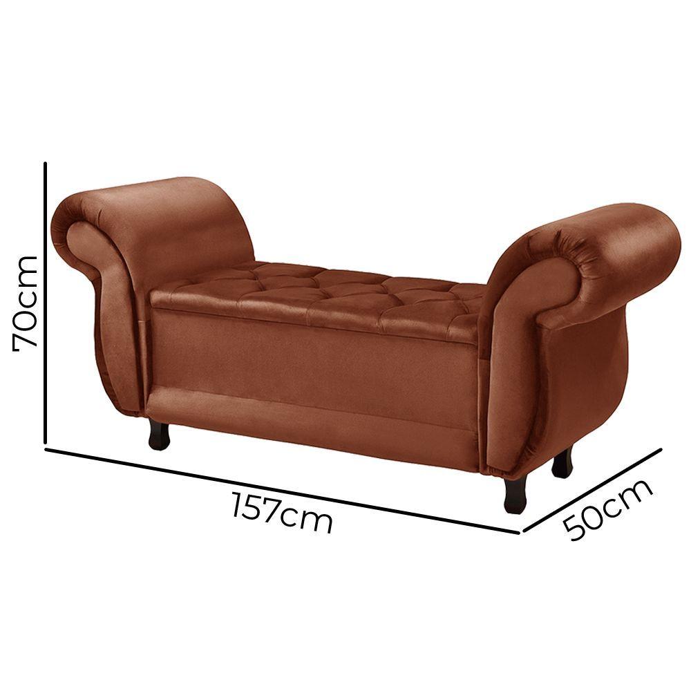 Miniatura Recamier Baú Divã Para Cama Queen 1,60 Milano Veludo Terracota