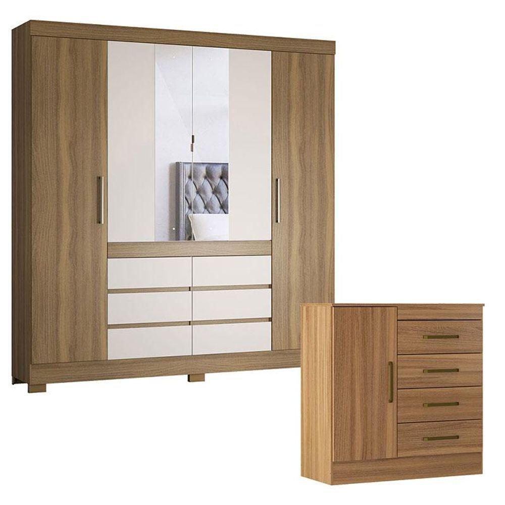 Miniatura Cômoda Montevidéu E Guarda Roupa Casal Cádis Amêndola Off White - Demóbile