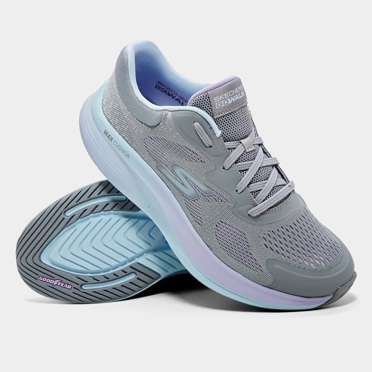 Miniatura Tênis Skechers Go Walk Flex Feminino Cinza+Azul Claro - 34