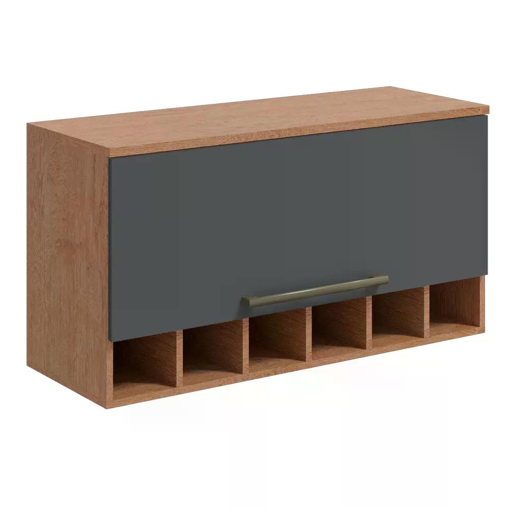 Miniatura Armário de Cozinha Aéreo 80cm 1 Porta Basculante 100% MDF Itália Espresso Móveis Castanho/Chumbo