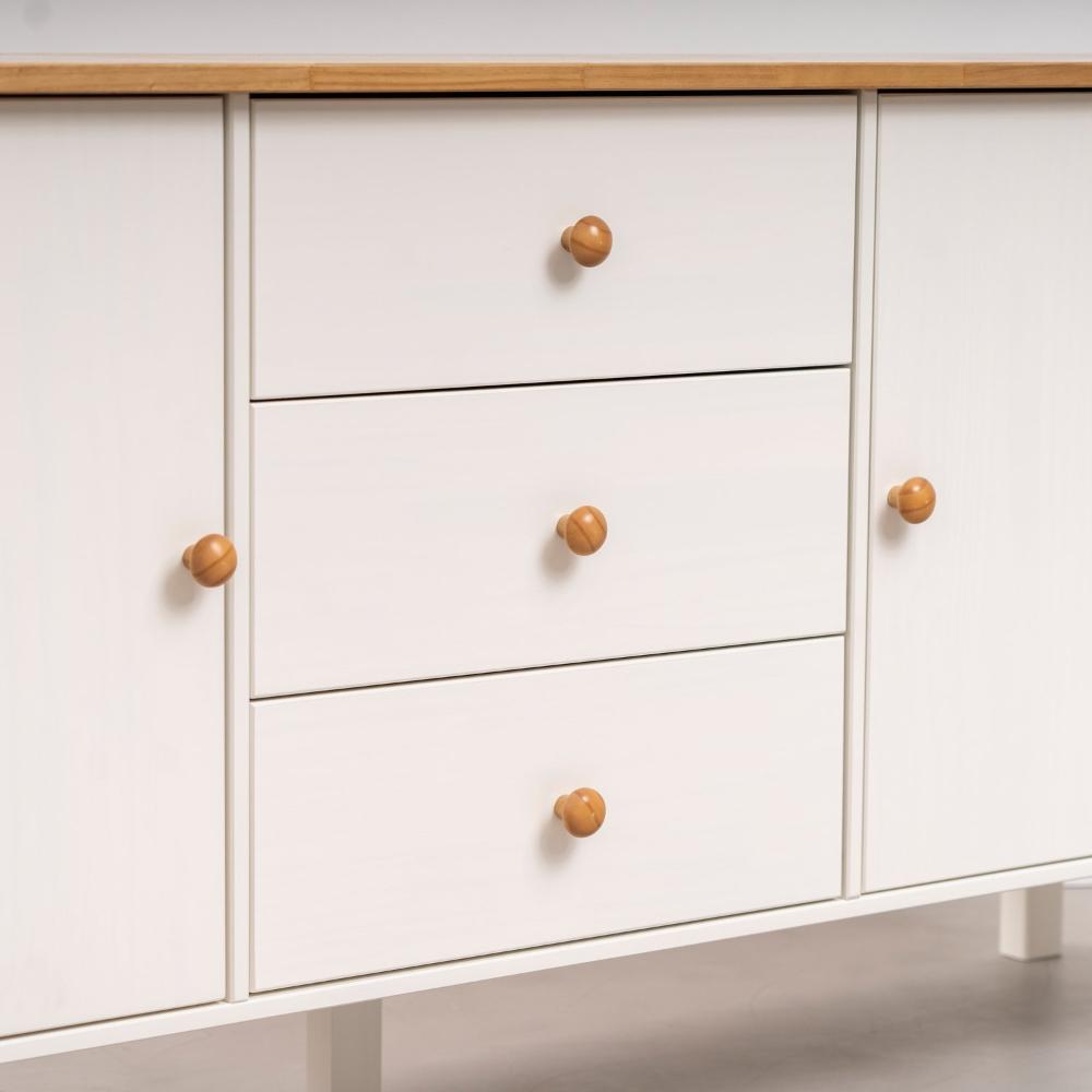 Buffet 2 Portas 3 Gavetas Madeira Maciça Vanilla CabeCasa MadeiraMadeira Amêndoa/Branco