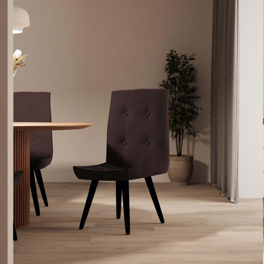 Miniatura Cadeira De Jantar Drop Com Botão Base Pé Palito Preto Corino Marrom - Amey Decor