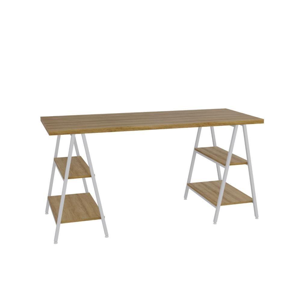 Miniatura Mesa Cavalete 150x60x75cm Kuadra Lâmina Mel Est.branca