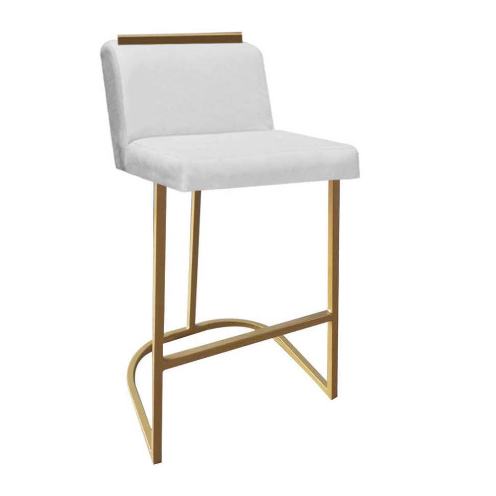 Miniatura Banqueta Com Encosto Ninna Bistrô Cozinha Aplique Ferro Dourado Sintético Branco - Ahazzo Móveis