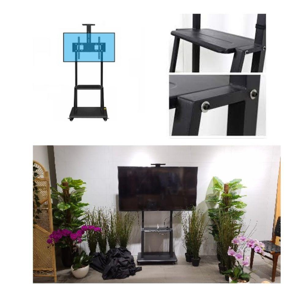 Miniatura Suporte Para Tv Pedestal Com Prateleira Rodinhas Estante De Chao Para Monitor Televisao Ajustavel Universal