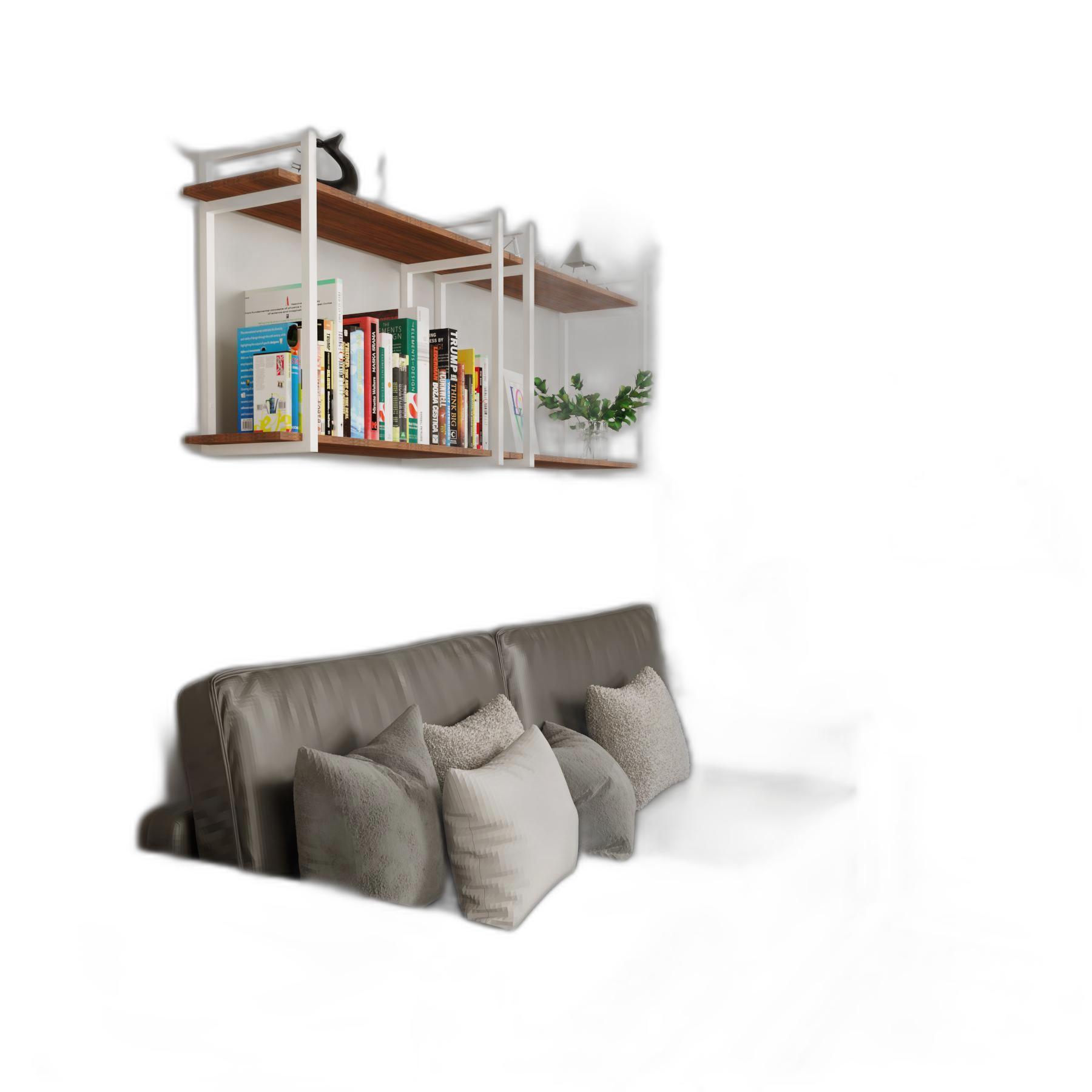 Miniatura Nicho Sala Prateleira Dupla Amêndoa Mdf 100Cm Base Branca