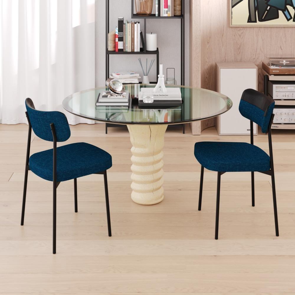 Miniatura Cadeira Mynna Fixa C/4 Pes 525 X 470 X 790 Mm C/1 Un. Crt.azul/courino Preto Corriente Azul/courino Preto