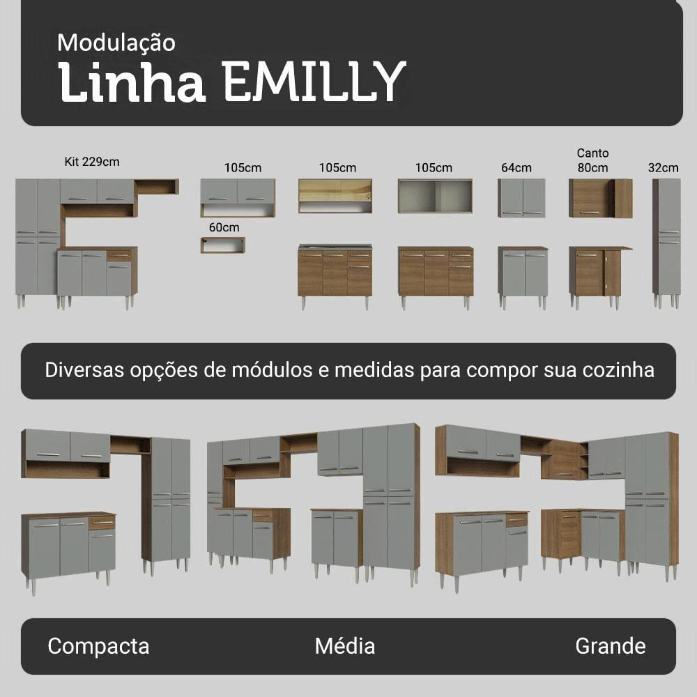 Miniatura Armário De Cozinha Compacta 156 Cm Rustic-cinza Emilly Madesa 01
