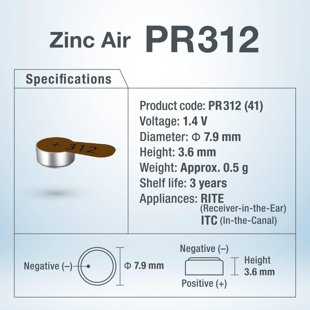Miniatura Pilha Auditiva 312 Panasonic Pr 312Original Kit C/12