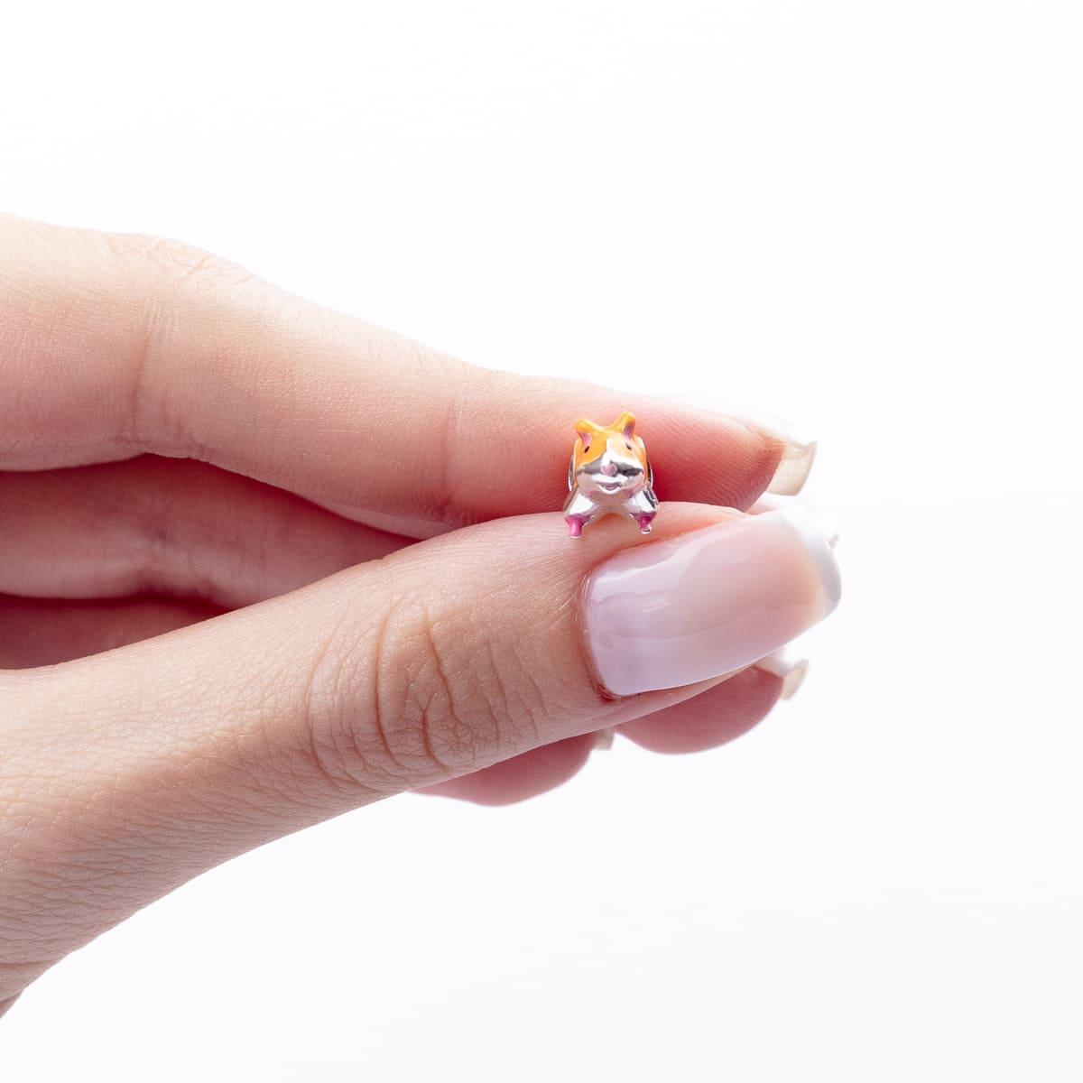 Miniatura Berloque Charm Separador Hamster Em Prata 925