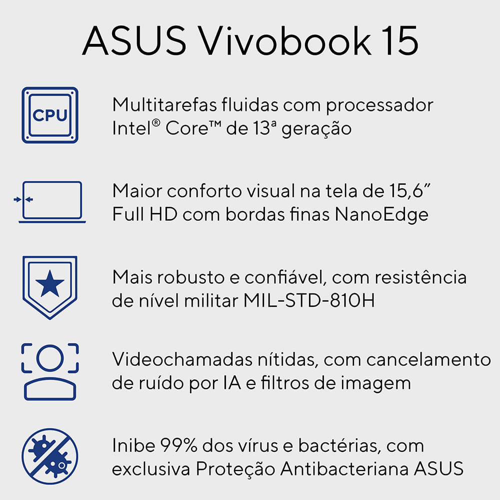 Miniatura Notebook Asus VivoBook 15, 13ªGer, IntelCore i5, 8GB, 512GB SSD, W11 Home, 15.6'' FHD, Cool Silver - X1504VA-NJ1740W Bivolt