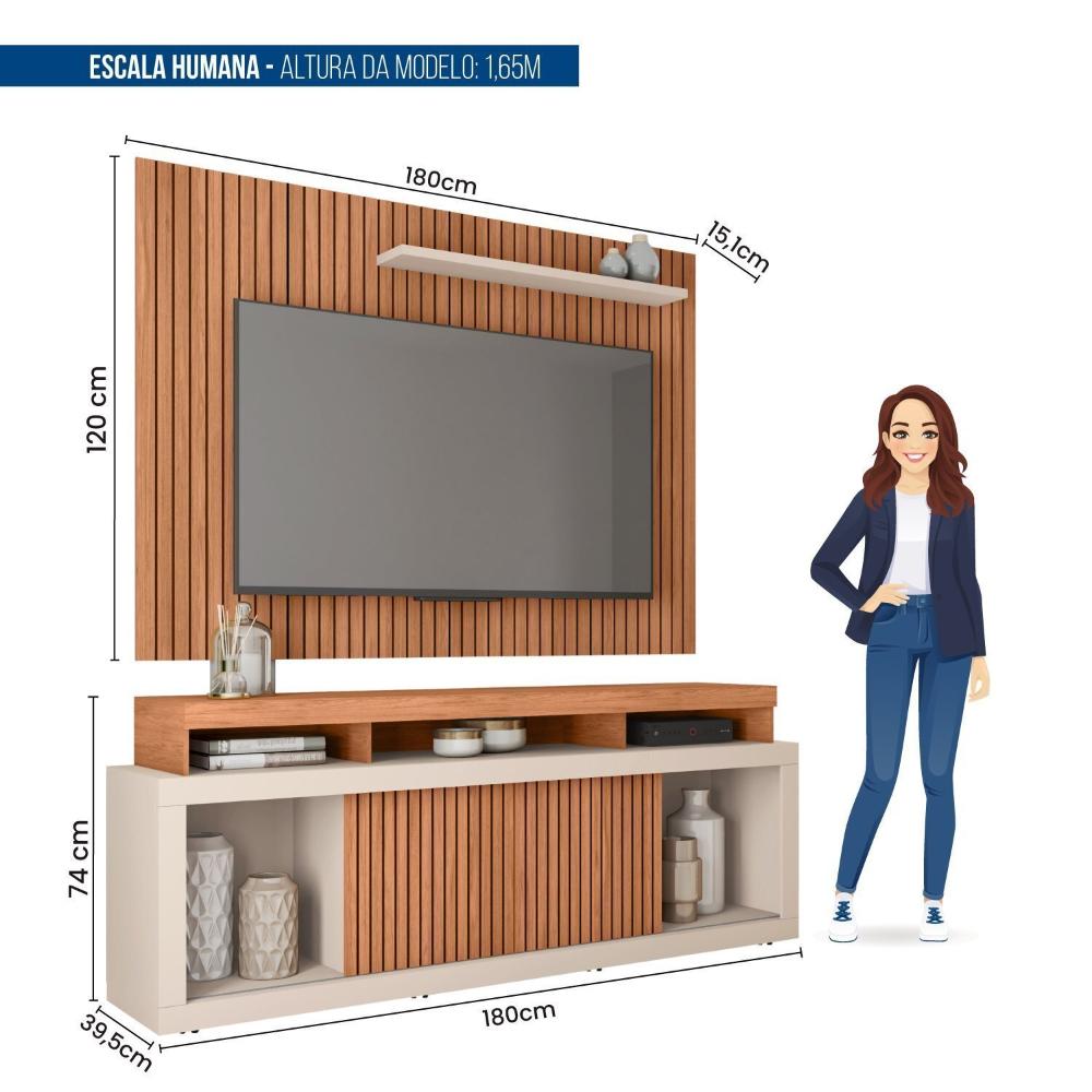 Miniatura Rack com Painel para Tv até 70 Polegadas Valença Freijó/Off White