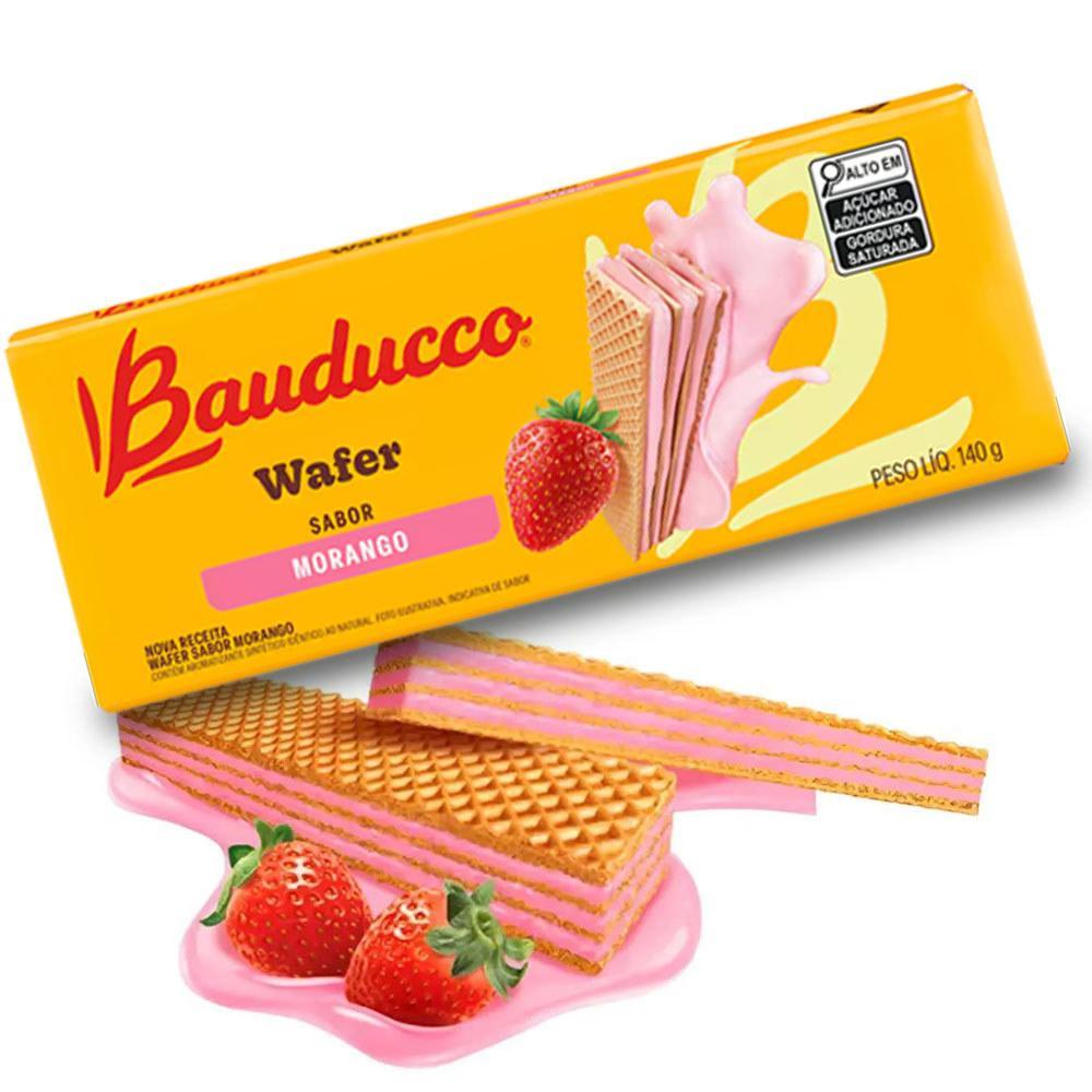 Miniatura Biscoito Wafer Bauducco Morango Kit 36 Pacotes De 140G