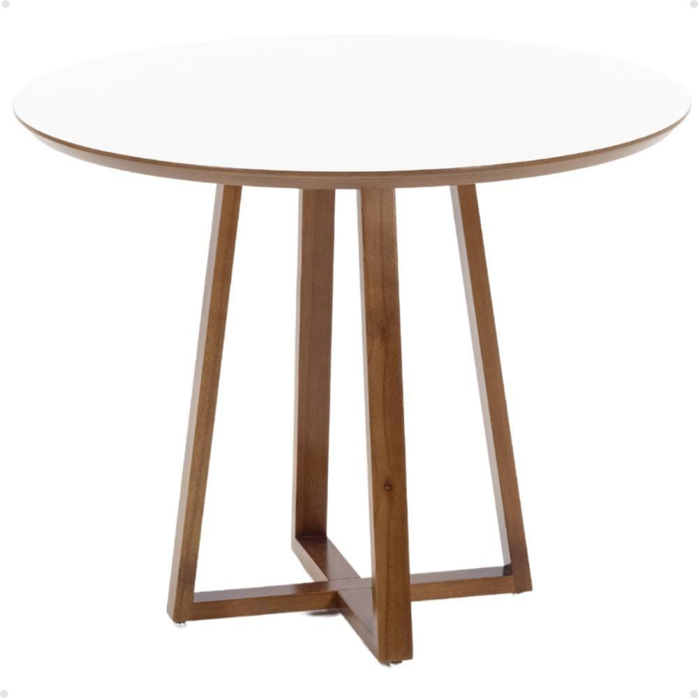 Miniatura Conjunto Mesa De Jantar Redonda Branca Lara Premium 100cm Com 4 Cadeiras Isabela - Natural
