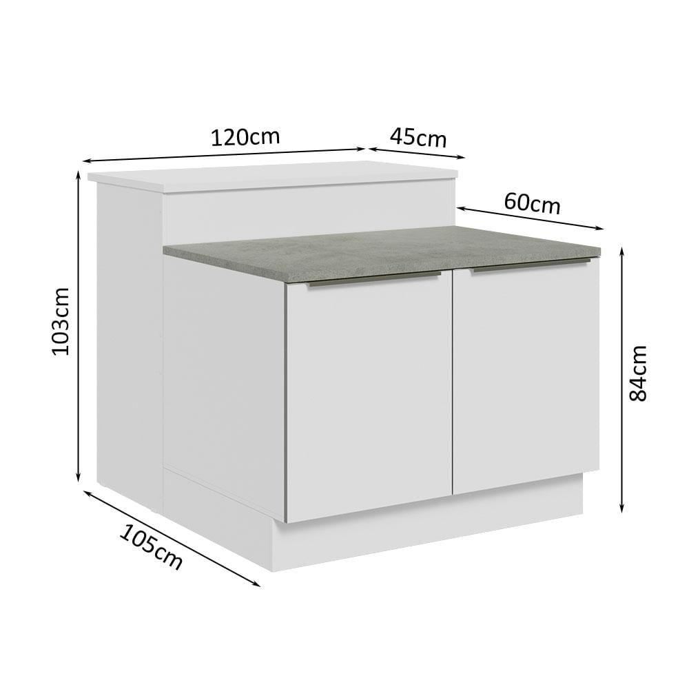 Miniatura Ilha de Cozinha com Bancada e Balcão 120 cm Lux Madesa Branco