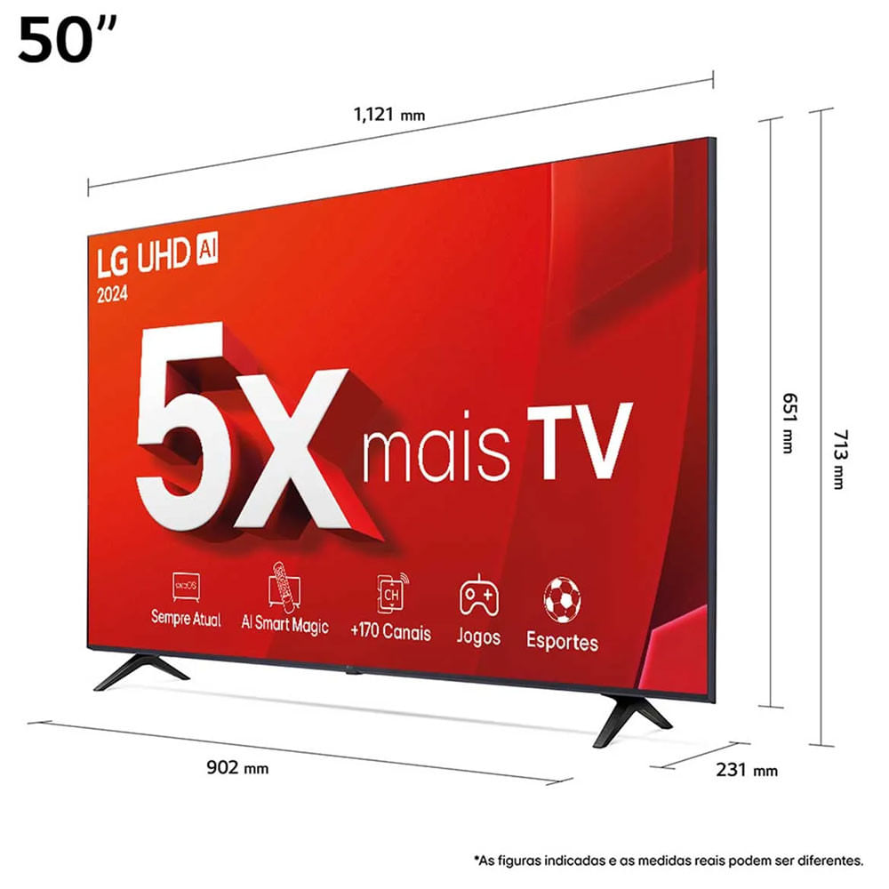Miniatura Smart TV 4K 50 Polegadas LG UHD 50UT8050 Processador A5 Ger7 AI Alexa/Chromecast integrado Otimizador de Jogos webOS 24 Controle Smart Magic Preto