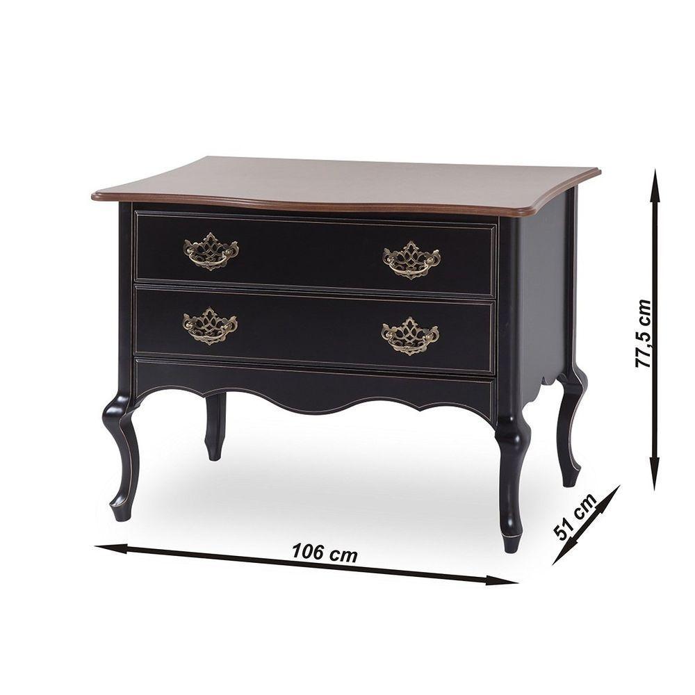 Miniatura Cômoda Clássica 2 Gavetas Lisa - Fleischmann Preto Fundo Branco - Puxador Dubay Dourado Brilho