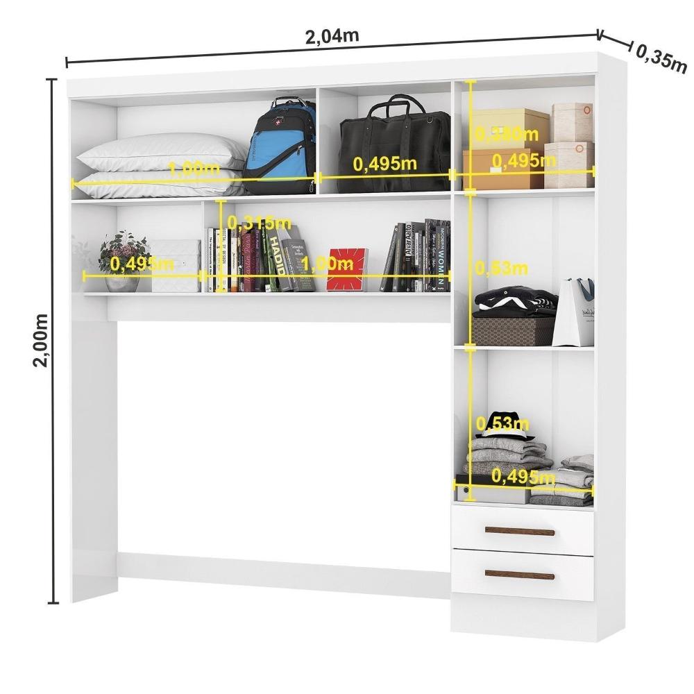 Guarda-roupa Casal Modulado 5 Portas com Cama Santiago 3 Portas com Espelho 5 Gavetas Branco