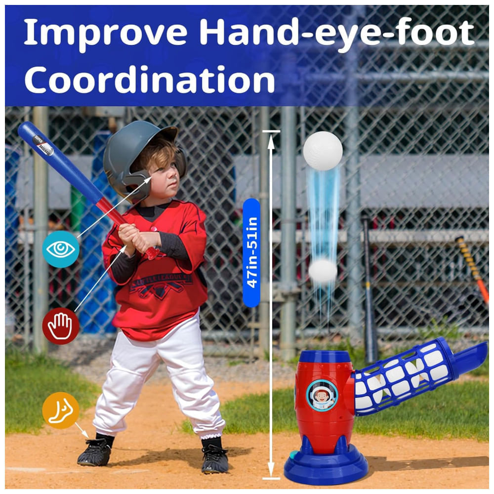Miniatura Lançador de Bolas Automático Infantil com Taco de Beisebol de Plástico para Crianças de 5 a 12 Anos, LZZAPJ, Azul e Ver... 110v