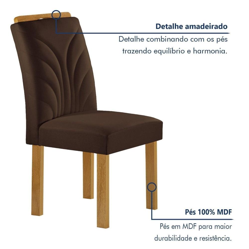 Miniatura Conjunto Mesa Melina 120cmx90cm com 4 Cadeiras Carolina Tampo Smart Plus com Vidro Cinamomo/Off White/Marrom