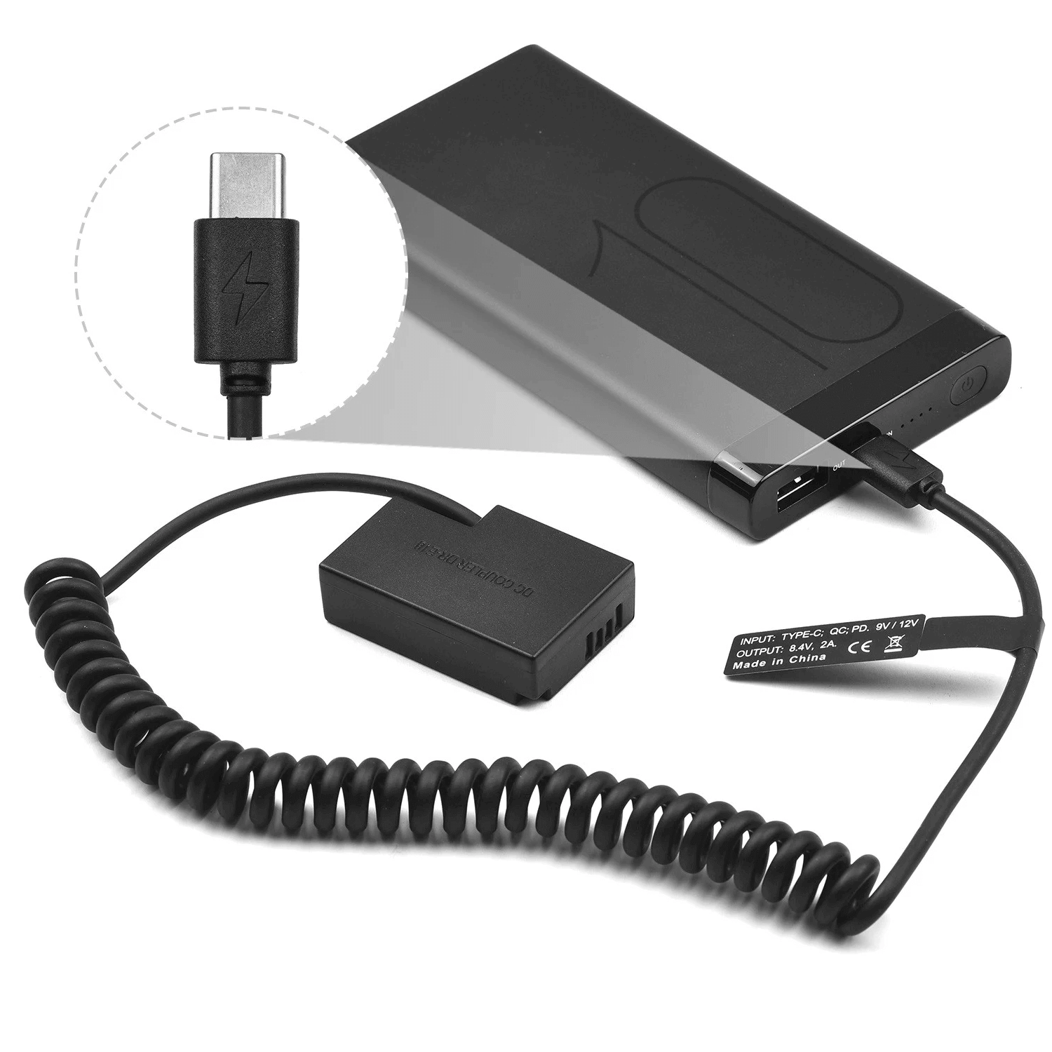 Miniatura Adaptador Dummy PD DR-E18 Bateria Canon LP-E17 Espiral com Conector USB-C