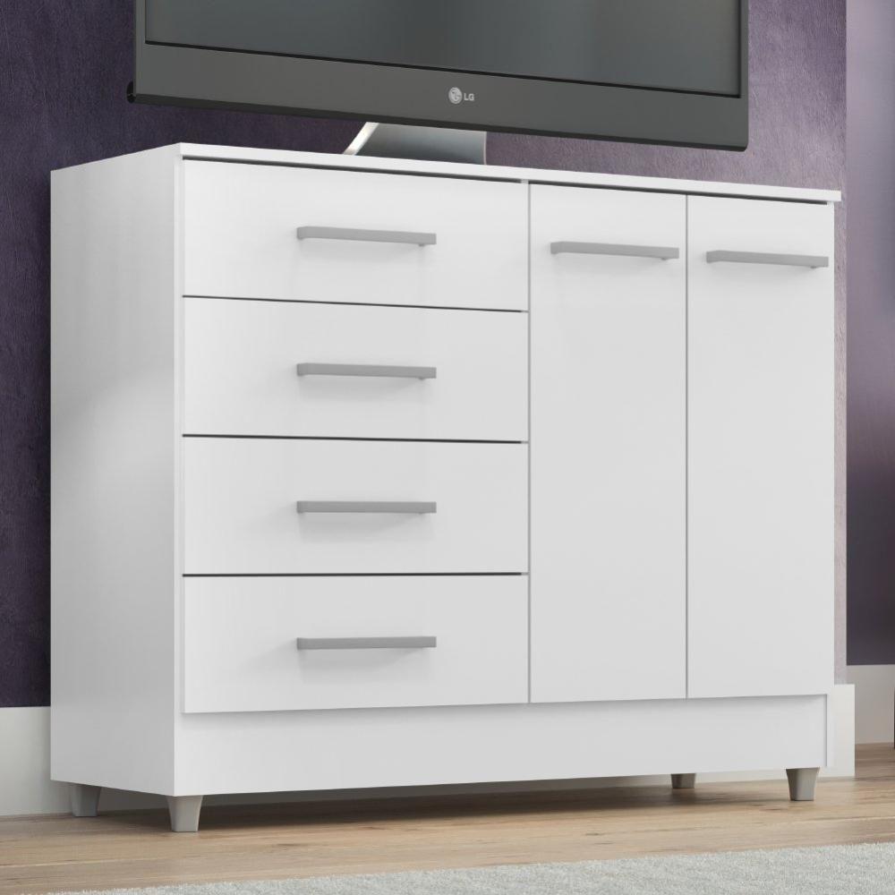 Miniatura Cômoda Sapateira Gisele 2 Portas 4 Gavetas Branco Branco