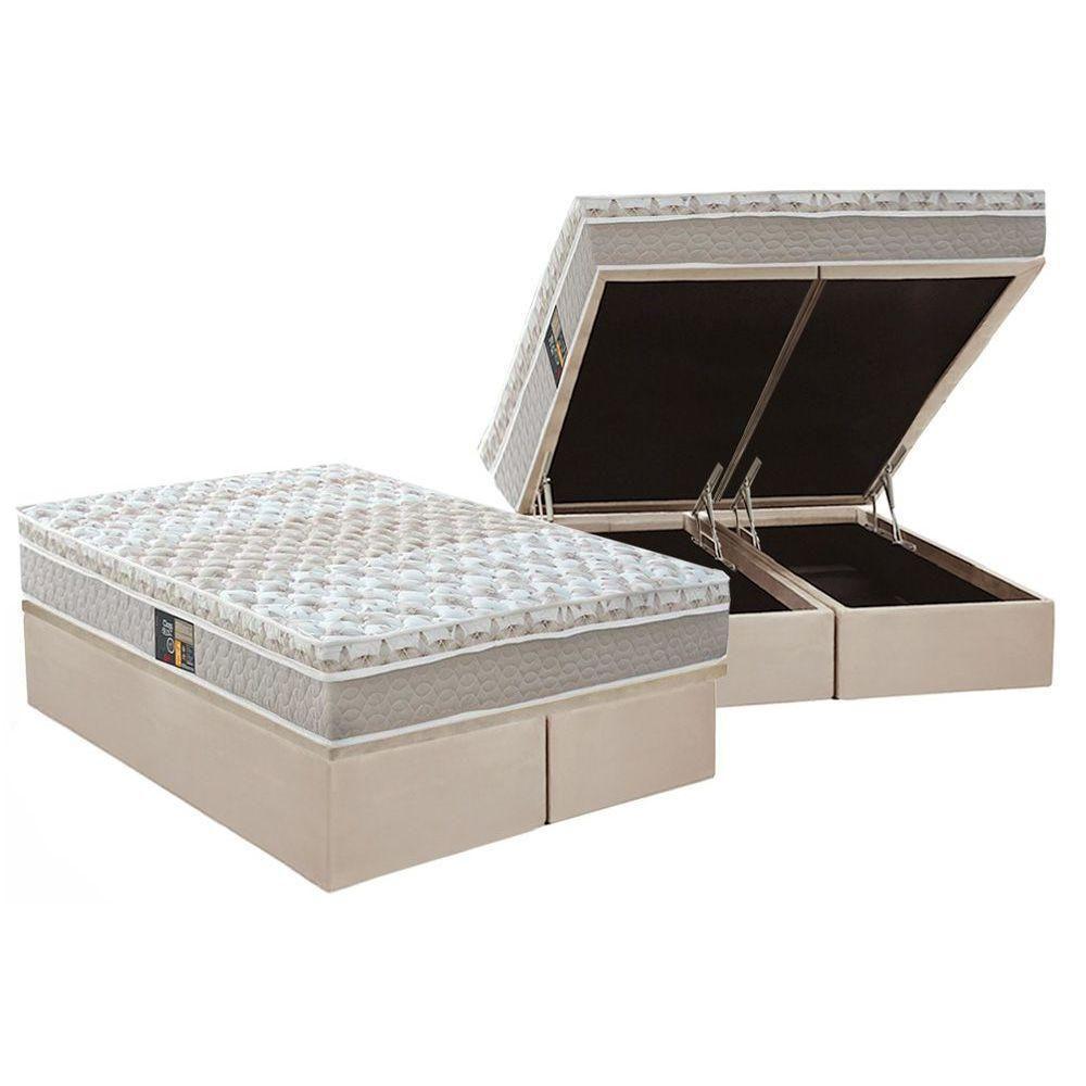 Miniatura Cama Box Baú Queen: Colchão Molas Ensacadas Castor Pocket Class + Base Crc Suede Clean(158X198)