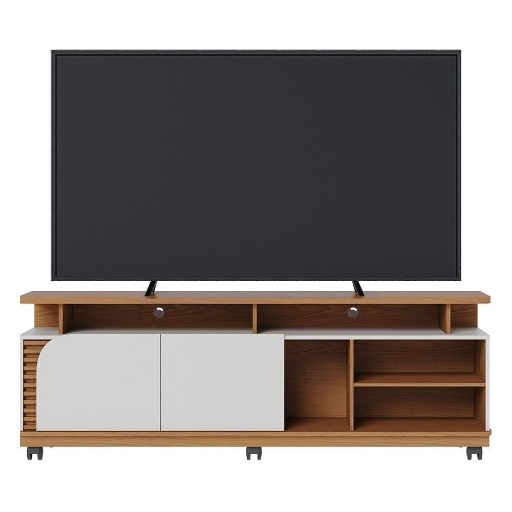 Miniatura Rack Bancada Jurerê 1.8 Freijó/off White Matte Para Tv Até 75” - Colibri Freijó/off White Matte