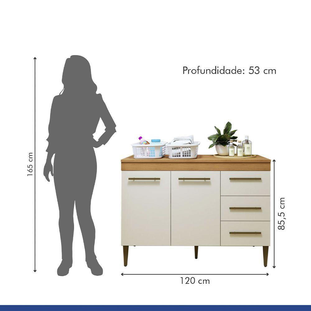 Miniatura Lavanderia Petrópolis Balcão 2 Portas 3 Gavetas Kaiki Móveis Nature Com Off White