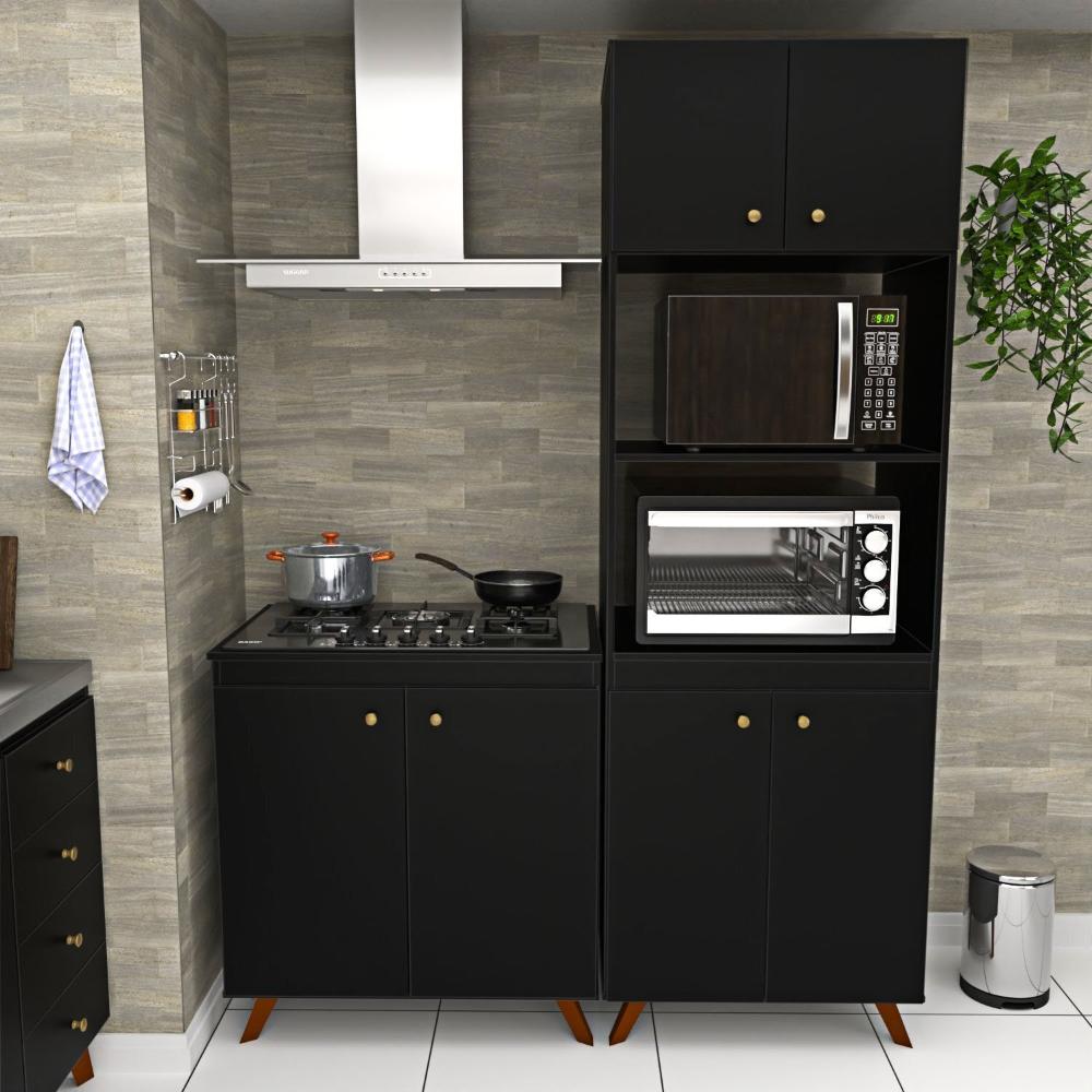 Miniatura Conjunto Cozinha Modular Balcão Cooktop Torre Quente Preto