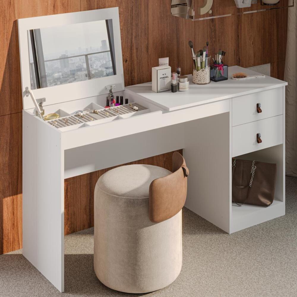 Miniatura Penteadeira com 1 Porta com Espelho e 2 Gavetas 140cm Multimóveis CR35266 Branco