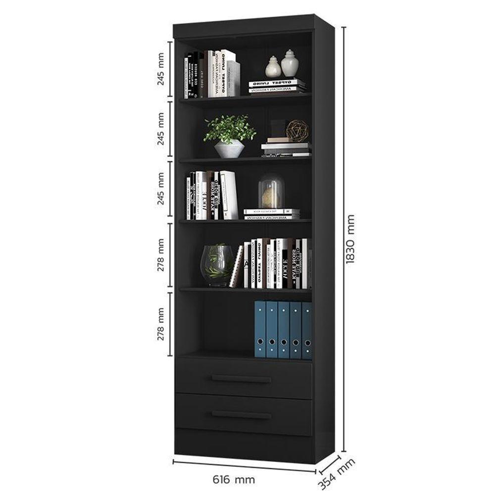 Miniatura Estante Livreiro Com 2 Gavetas 3420 Preto Fosco - Qmovi Preto Fosco