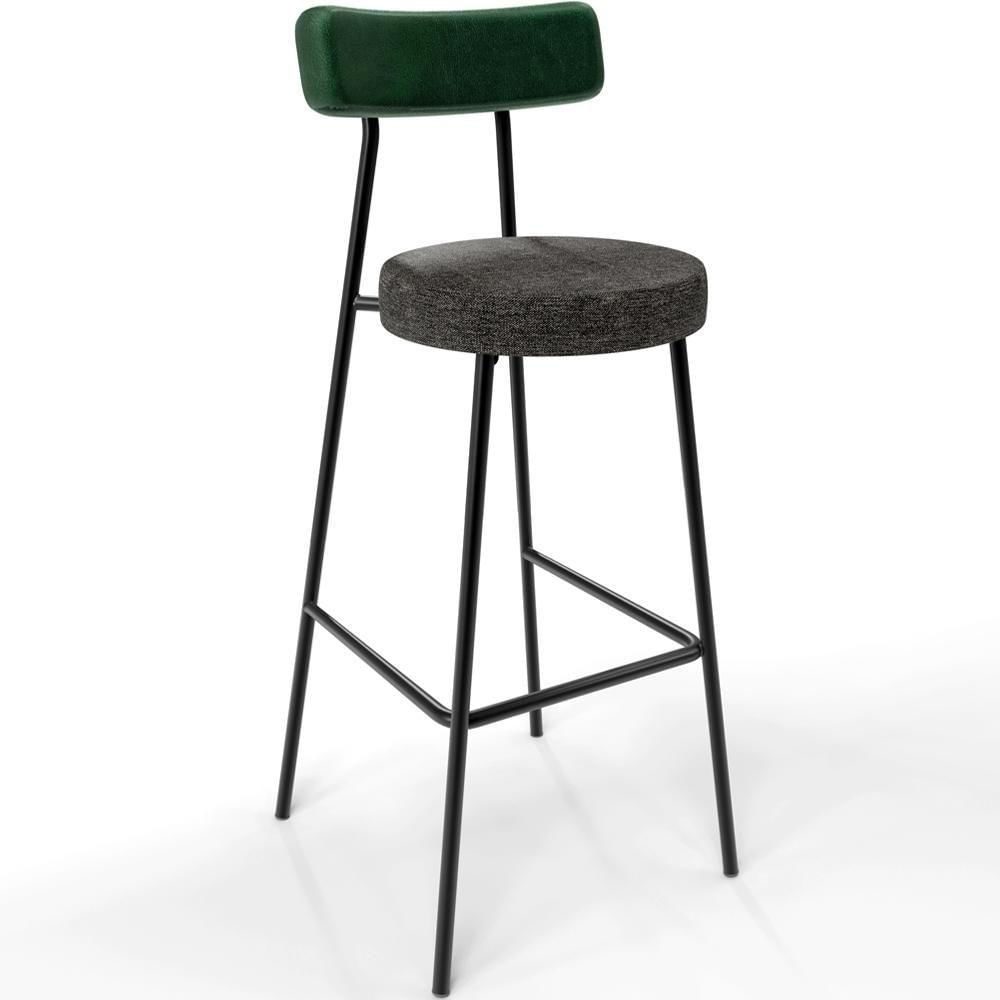 Miniatura Banqueta Alta Bar Cozinha Sala De Jantar Milão L02 Facto Verde Musgo Linho Chumbo