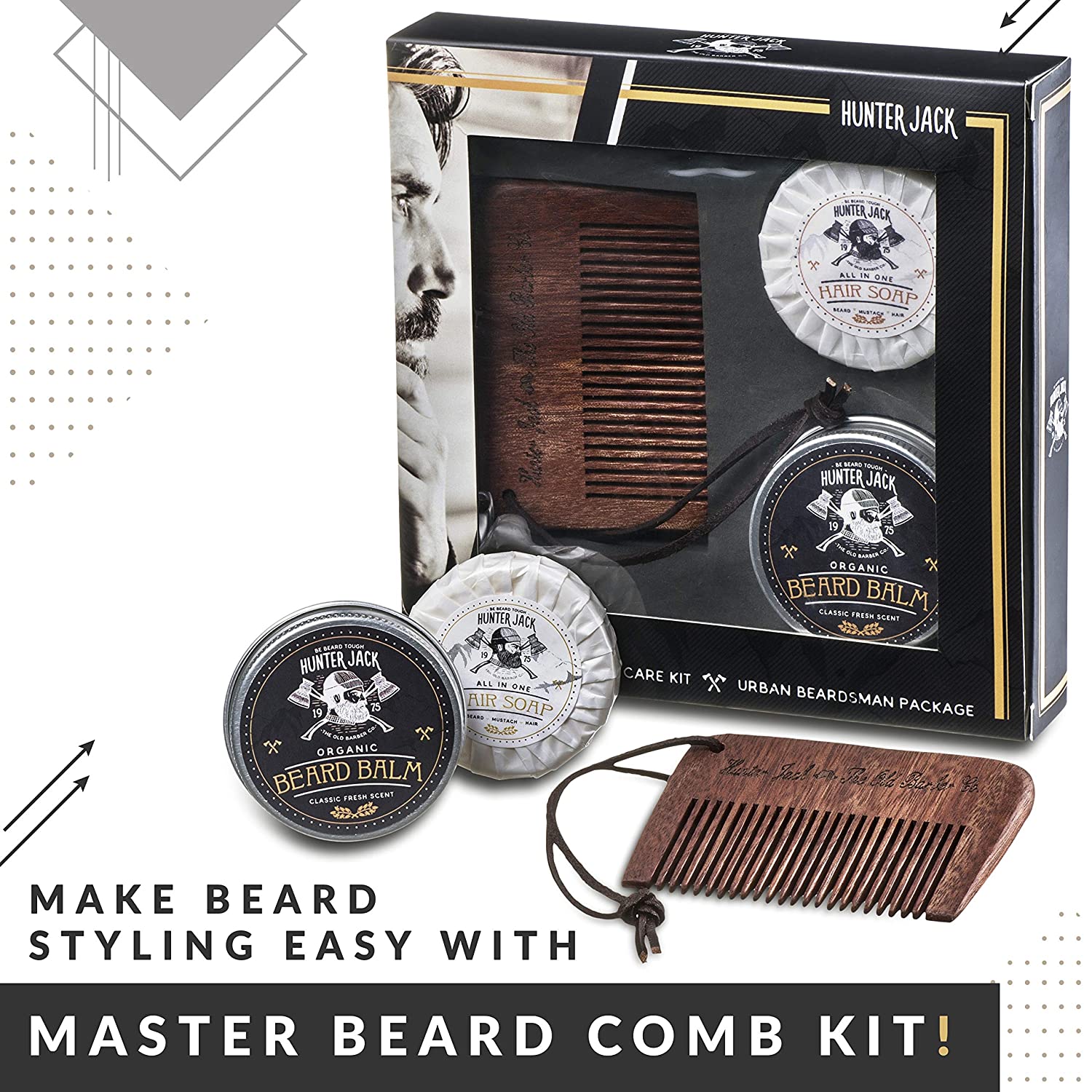 HJ Kit para Barba Profissional Portátil com Cera e Pente 3 Itens