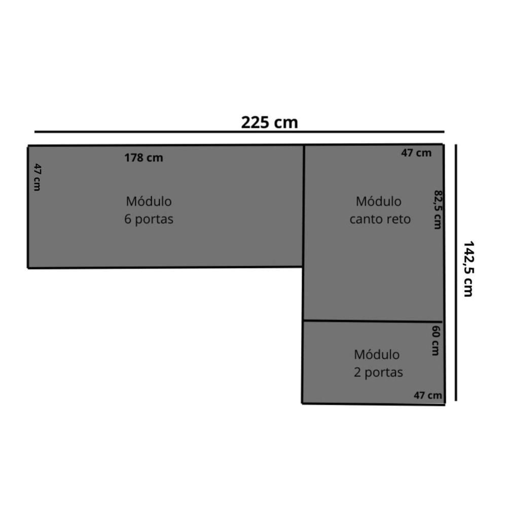 Guarda-roupa Modulado de Canto 9 Portas e 2 Gavetas Paris Branco
