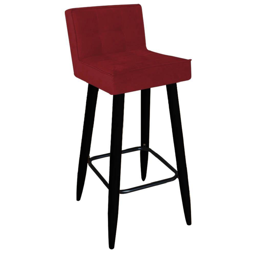 Miniatura Banqueta Alta Lucy Com Encosto Cozinha Bar Balcão Bistrô Pé Palito Preto Suede Vermelho