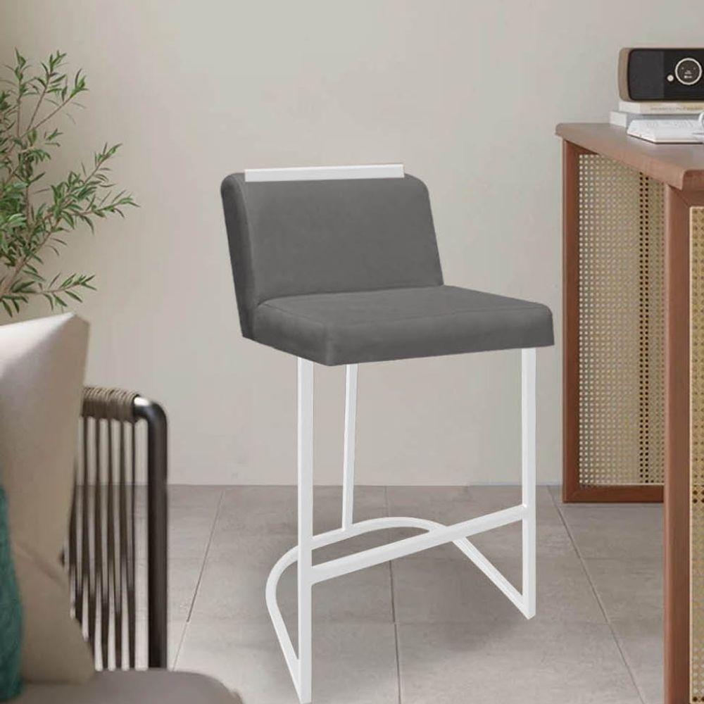 Miniatura Banqueta Com Encosto Ninna Bistrô Cozinha Aplique Ferro Branco Sintético Cinza - Ahazzo Móveis