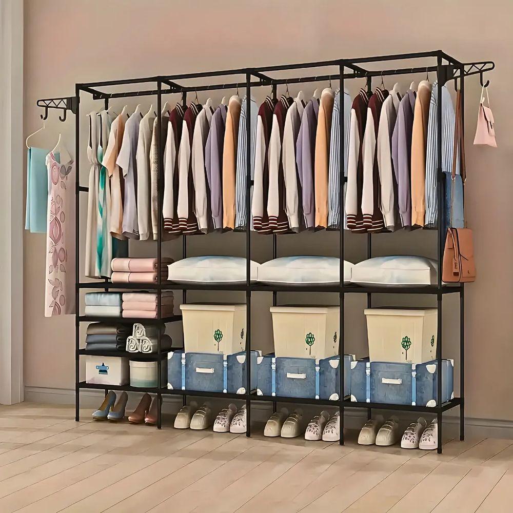 Miniatura Guarda-roupa Organizador Com 4 Colunas Armário Multiuso Com Cabideiro Quadruplo