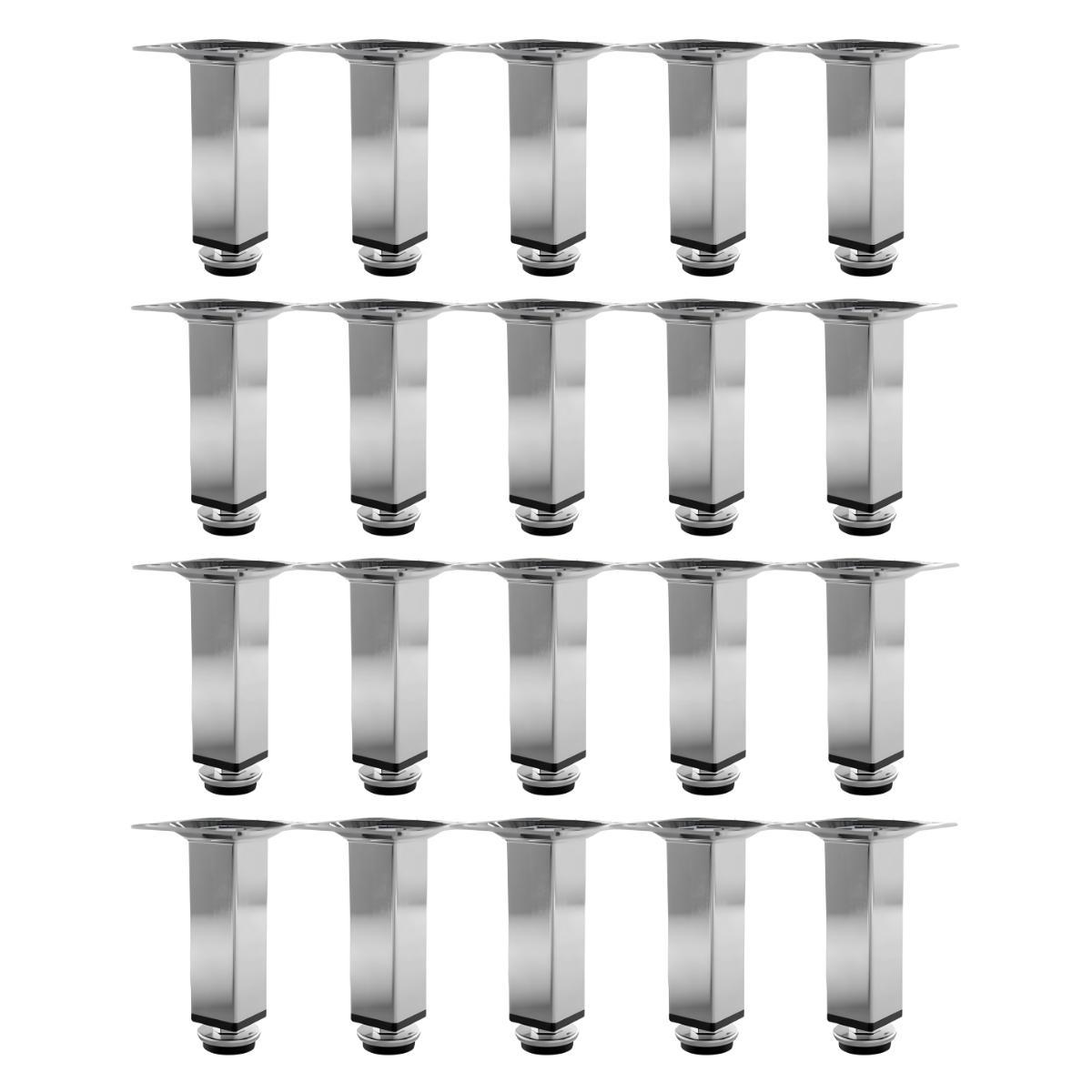 Miniatura Kit 20 Pés Para Móveis Regulável Quadrado Cromado 15Cm