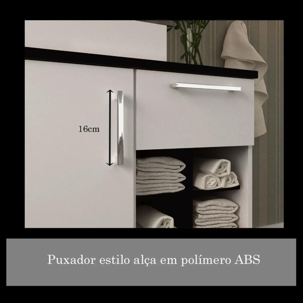 Conjunto de Banheiro Gabinete com Pés com Cuba e Espelheira Veneza Branco/Preto