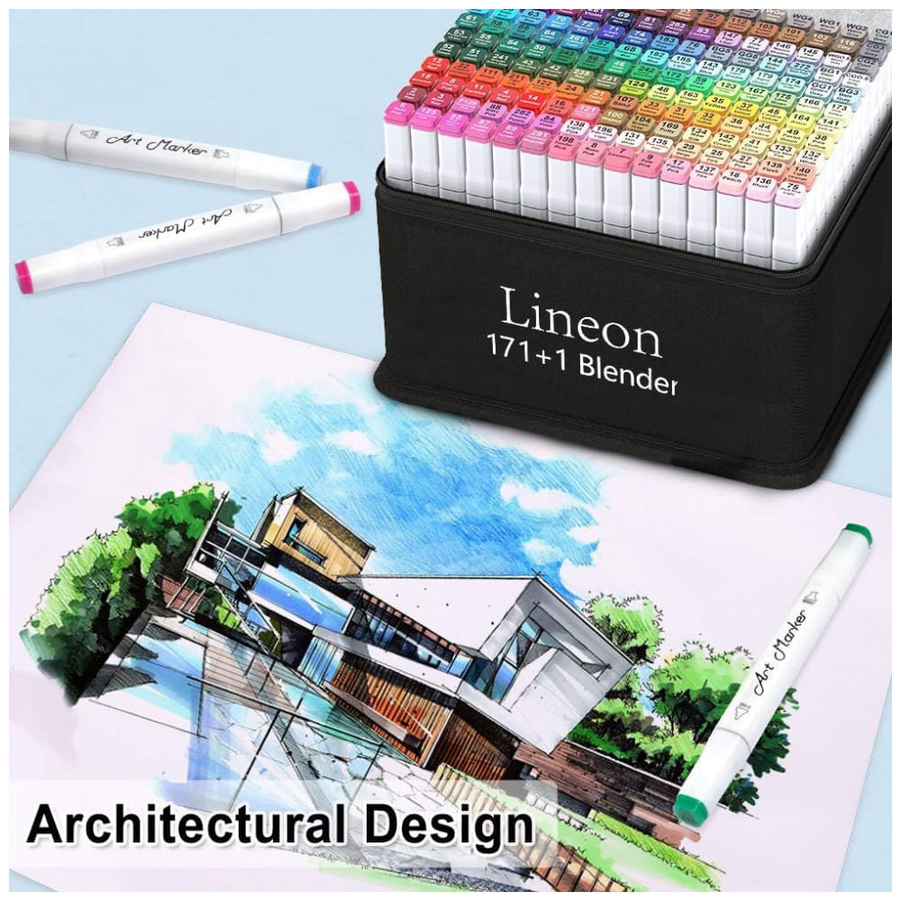 Kit de Canetas Profissionais com Pontas Duplas e Estojo, 172 Peças, Lineon