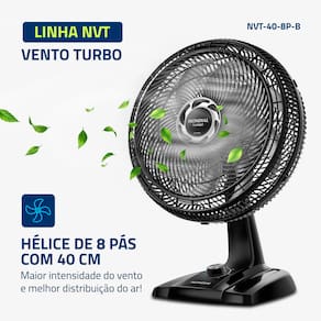 Miniatura Ventilador de Mesa Mondial Turbo NVT408PB 40cm 8 Pás 3 Velocidades Preto/Prata 110V