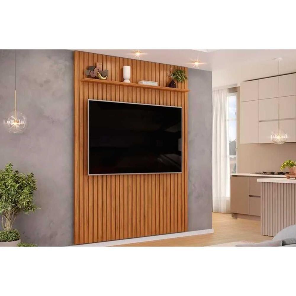 Miniatura Painel Quarto P- Tv Até 65 Pol Pratic Ripado C- 1 Prateleira 183x240cm Freijo - Dj Móveis