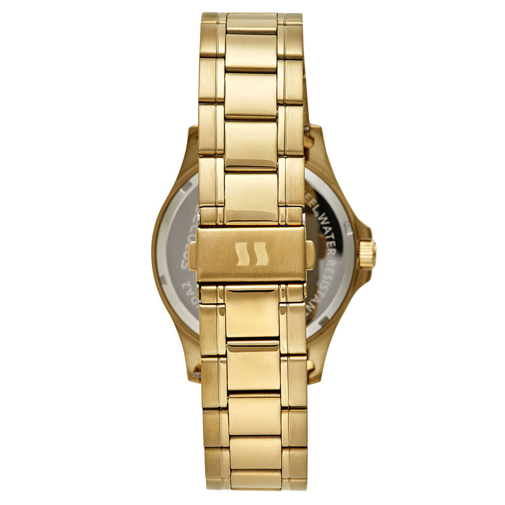 Miniatura Relógio Masculino Aço Visor Amplo Mostrador Dourado