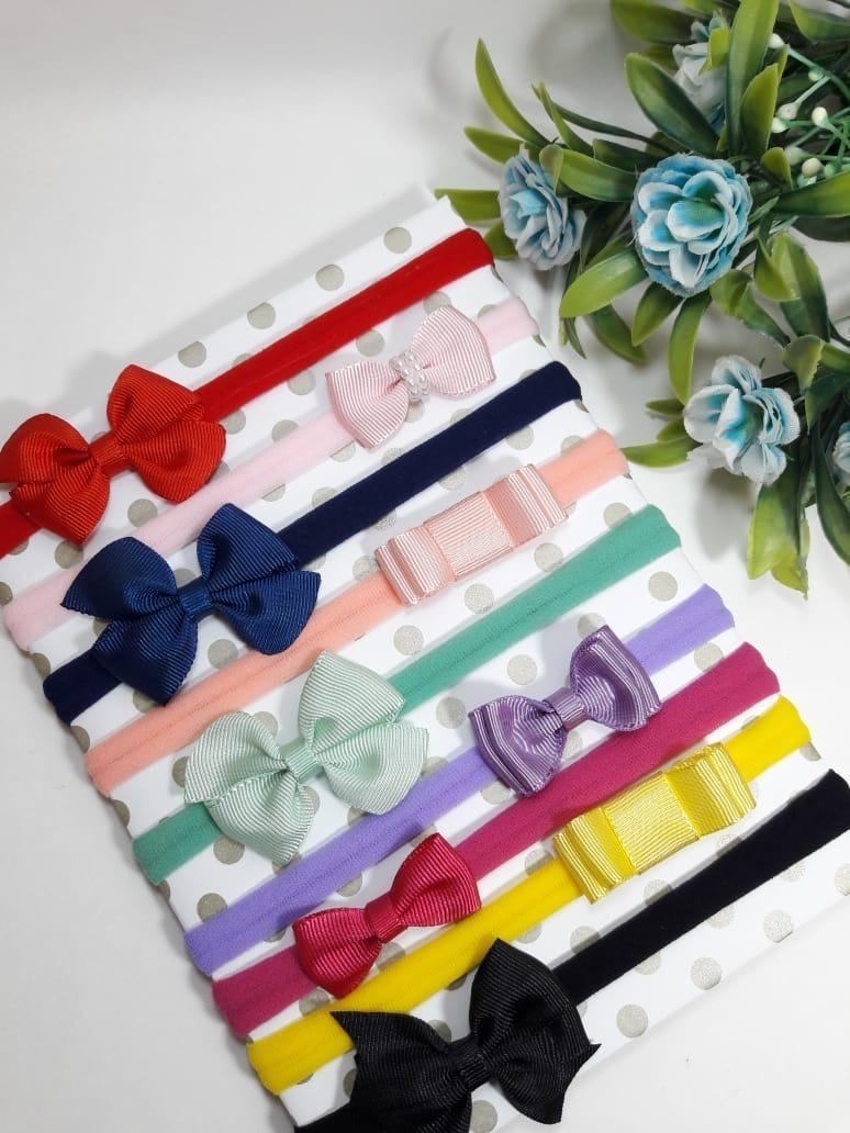 Tiara De Bebe Menina Kit Faixas Meia De Seda 9 Laços Rn