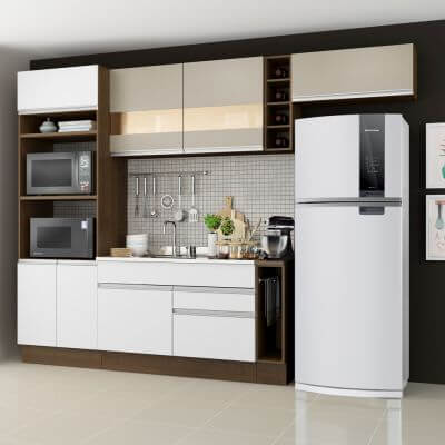 Miniatura Cozinha Completa Madesa Safira com Armário e Balcão Branco/Crema Cor:Branco/Crema