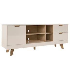 Miniatura Rack Michigan Artely com 2 gavetas e 4 nichos para TVs de até 65 polegadas Off White e Carvalho