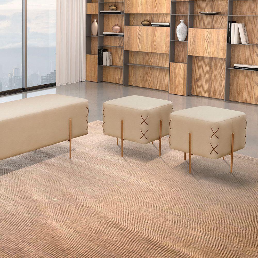 Miniatura Puff Banqueta Luxo Eros Castellar Móbile Bege Claro