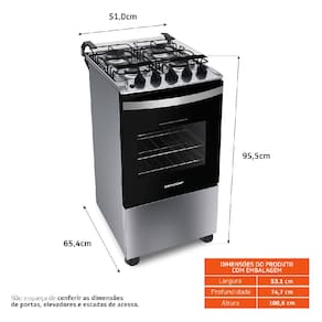 Fogão Brastemp 4 Bocas BFO4NBR Clean com Mesa de Inox, 2 Prateleiras Ajustáveis e Acendimento automático Bivolt – Inox